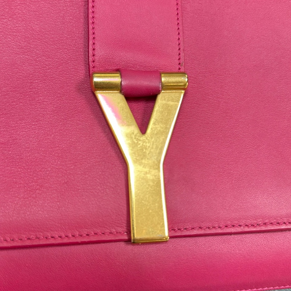 Saint Laurent Signature Hold “Y” Large Pink Leather Clutch or Shoulder Bag - Picture 6 of 17